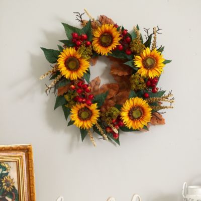 27-Inch Sunflower Berry Artificial Wreath