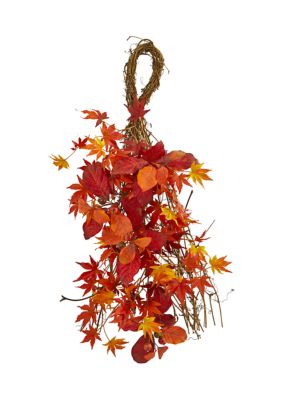 26 Inch Mixed Japanese Maple, Magnolia Leaf and Berries Artificial Teardrop
