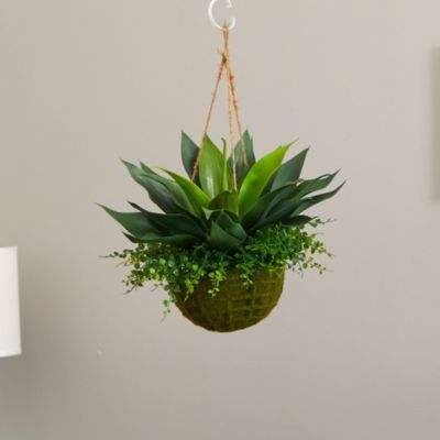 Agave and Maiden Hair Artificial Plant in Hanging Basket (Indoor/Outdoor)