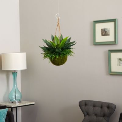 Agave and Maiden Hair Artificial Plant in Hanging Basket (Indoor/Outdoor)