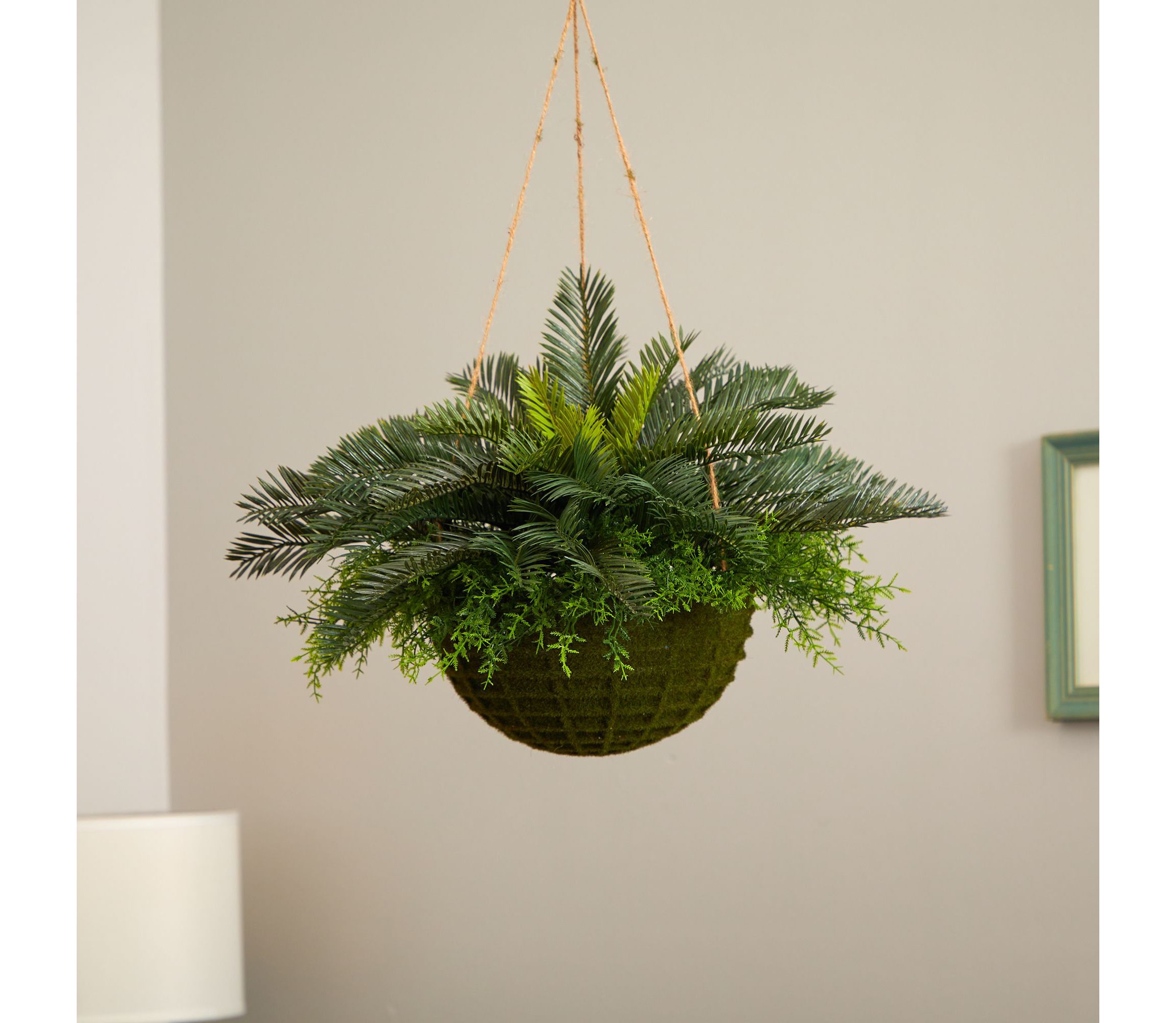 Cycas Artificial Plant in Mossy Hanging Basket (Indoor/Outdoor)