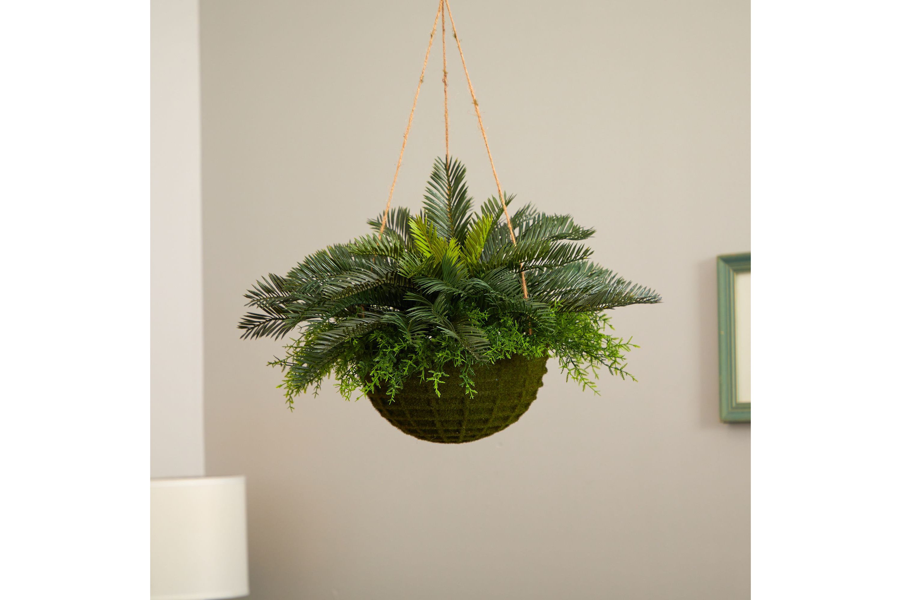 Cycas Artificial Plant in Mossy Hanging Basket (Indoor/Outdoor)
