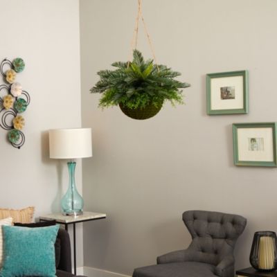 Cycas Artificial Plant in Mossy Hanging Basket (Indoor/Outdoor)