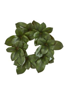 Nearly Natural 22in. Magnolia Leaf Artificial Wreath, Green