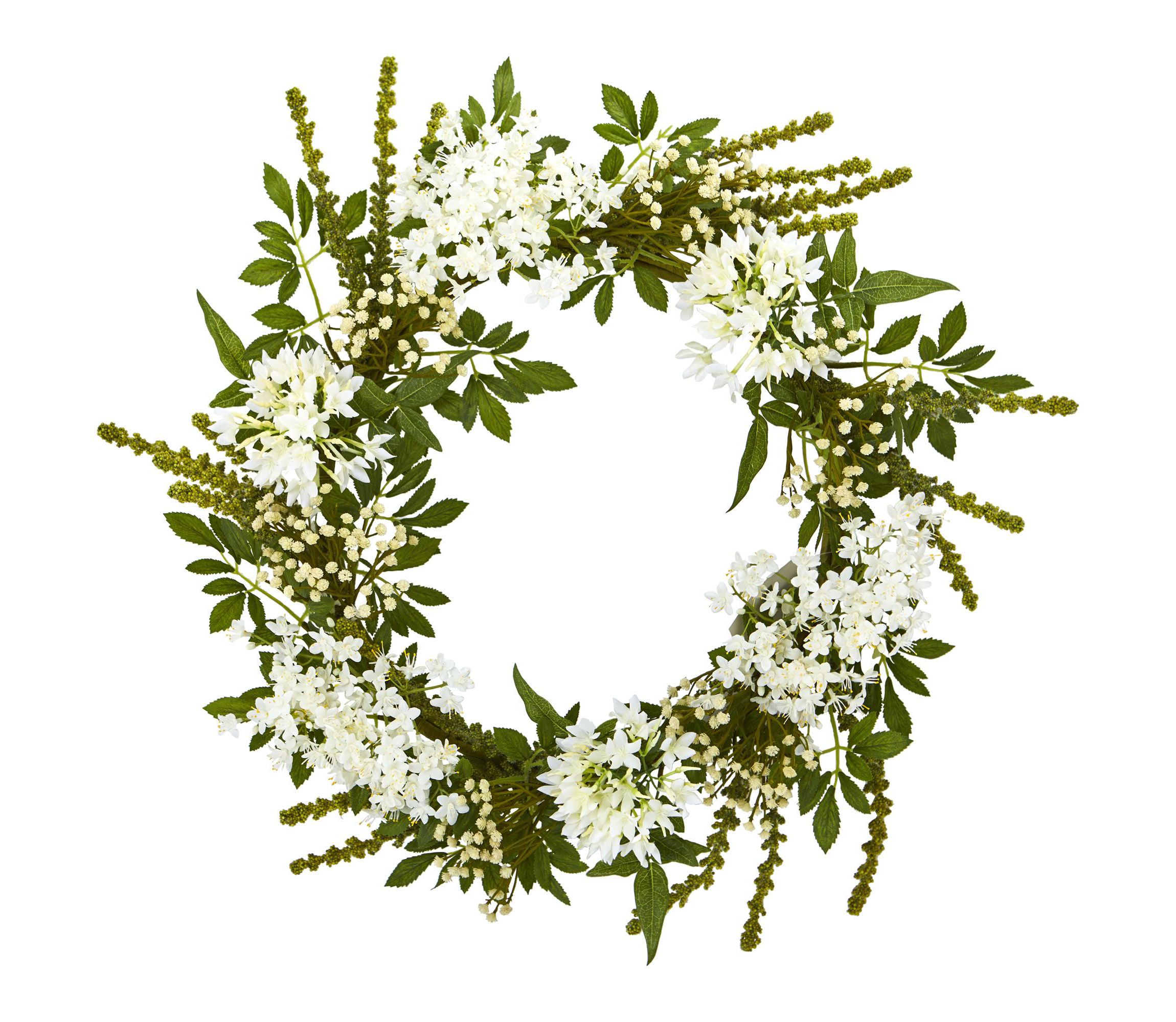24-Inch White Mixed Floral Artificial Wreath