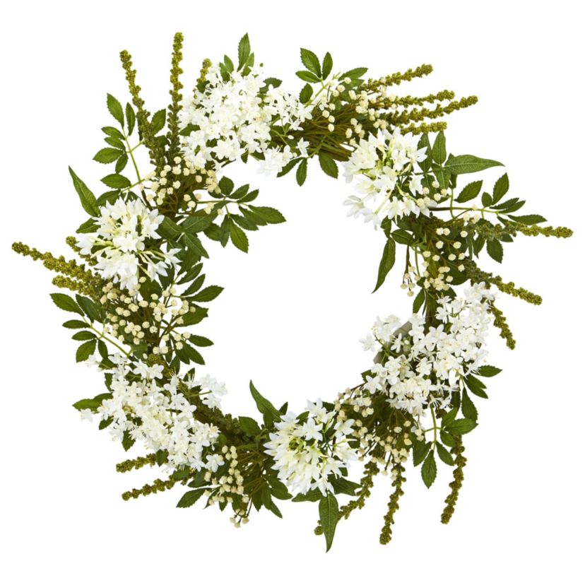 24-Inch White Mixed Floral Artificial Wreath