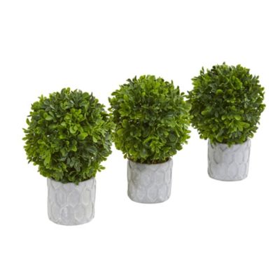 Nearly Natural 9-Inch Boxwood Artificial Mini Topiary (Set of 3), Green