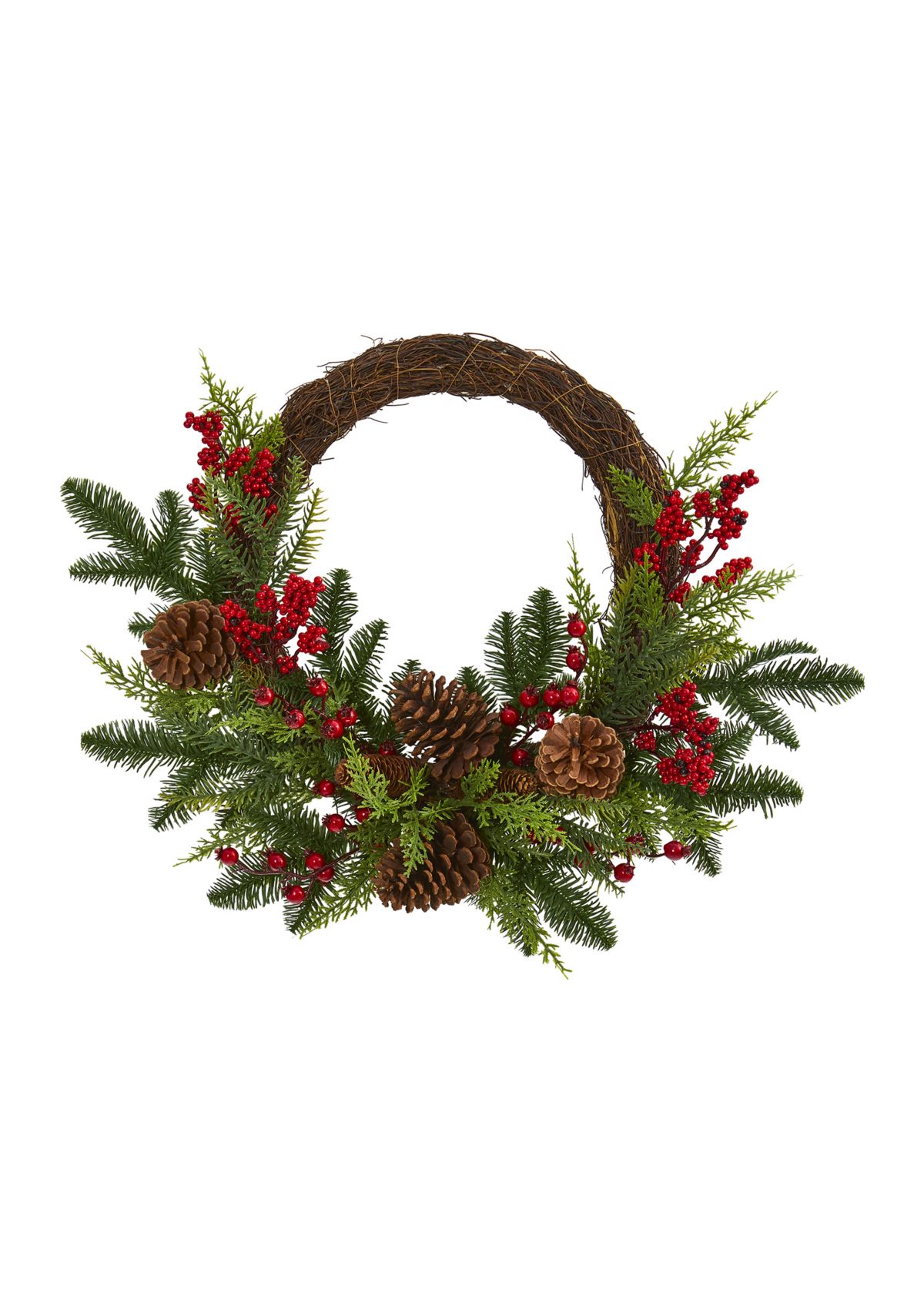 22" Mixed Pine and Cedar Artificial Wreath with Berries and Pinecones 