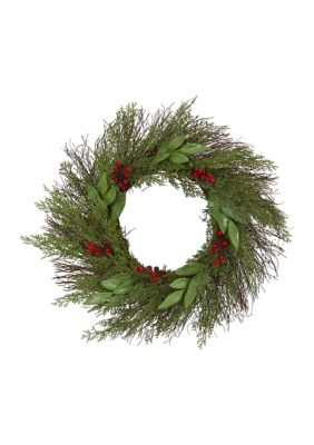 20in. Cedar and Ruscus with Berries Artificial Wreath