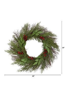 20in. Cedar and Ruscus with Berries Artificial Wreath