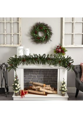 20in. Cedar and Ruscus with Berries Artificial Wreath