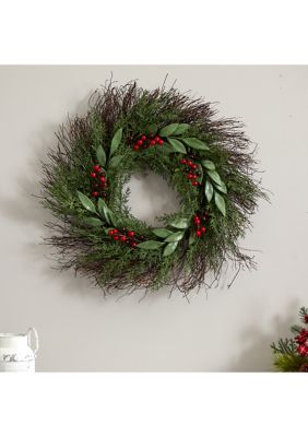 20in. Cedar and Ruscus with Berries Artificial Wreath