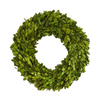Nearly Natural 14-Inch Preserved Boxwood Wreath, Green