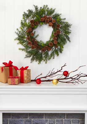 Nearly Natural Cedar Grass and Pine Cone Wreath, Green