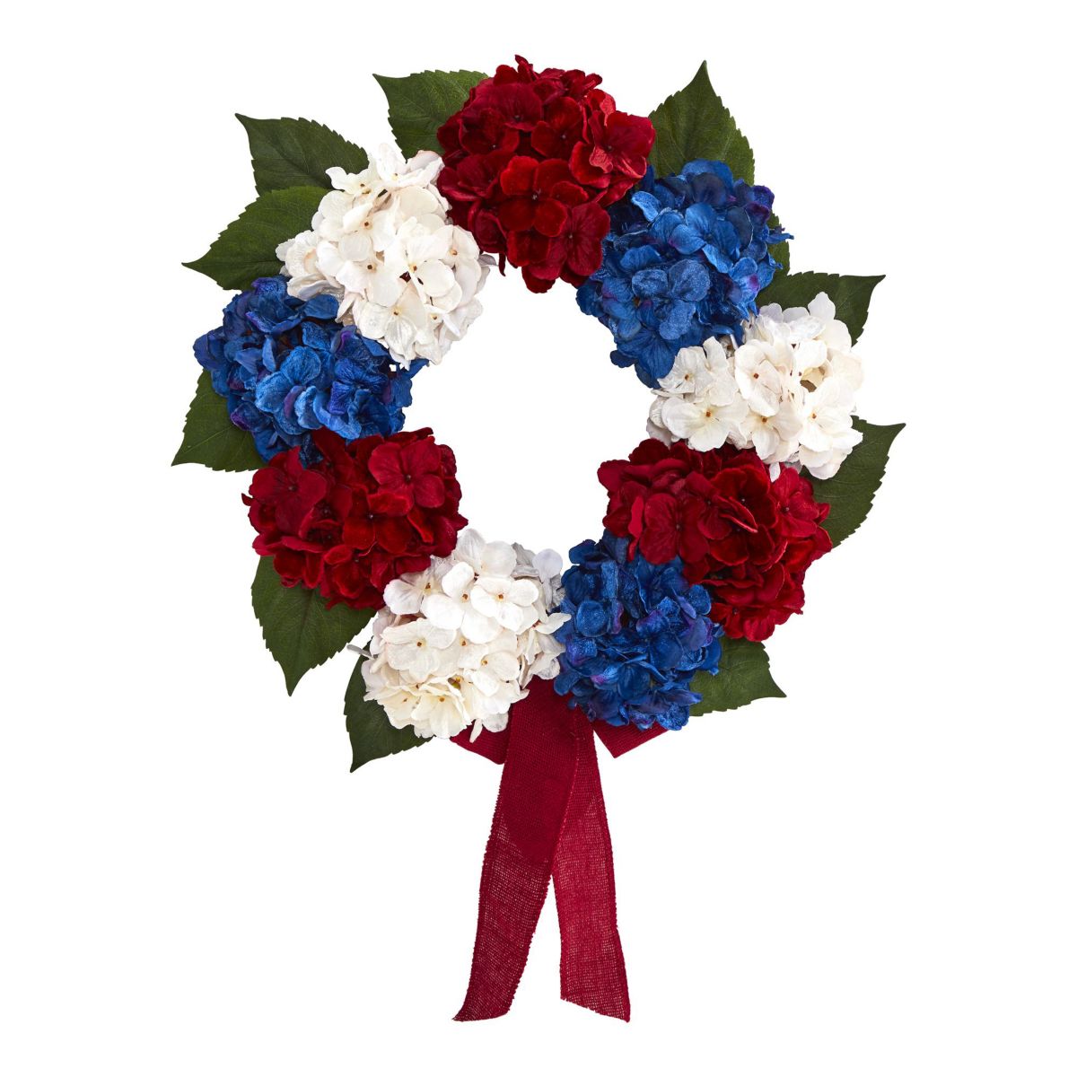 24-Inch Red, White and Blue Americana Hydrangea Artificial Wreath