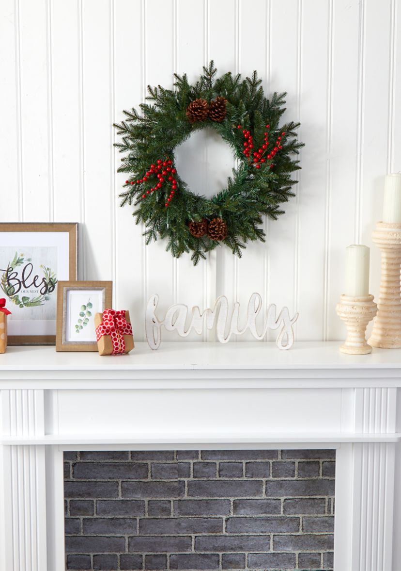 Green Pine Christmas Wreath with Berries