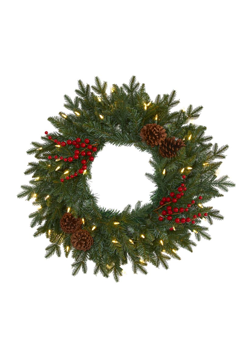 Green Pine Christmas Wreath with Berries
