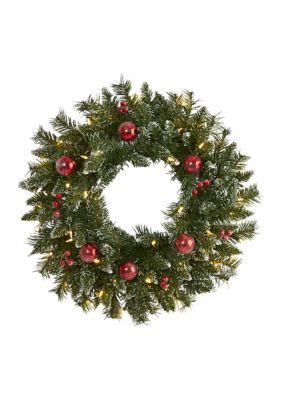 Frosted Christmas Wreath with Ornaments and Berries