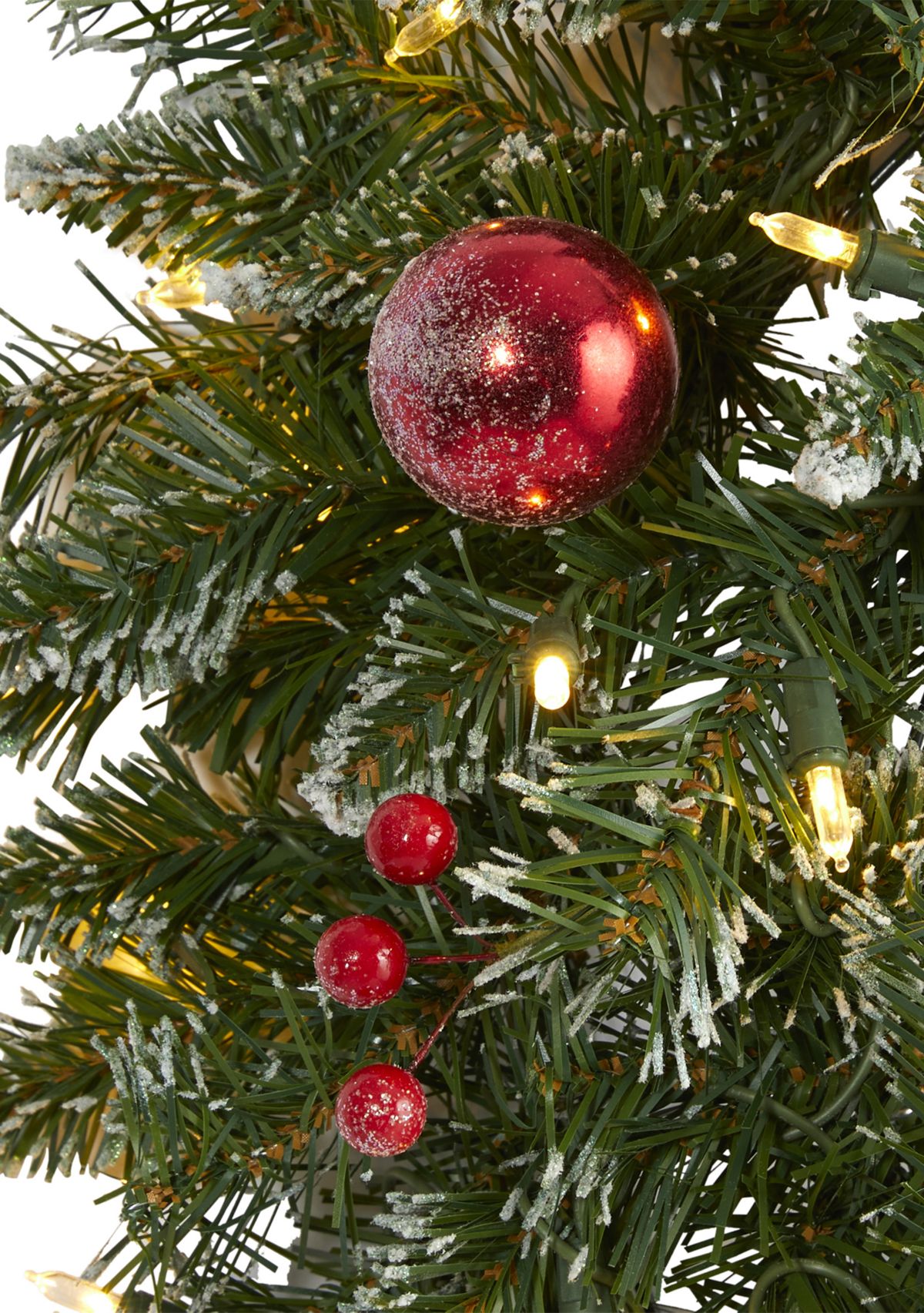 Frosted Christmas Wreath with Ornaments and Berries