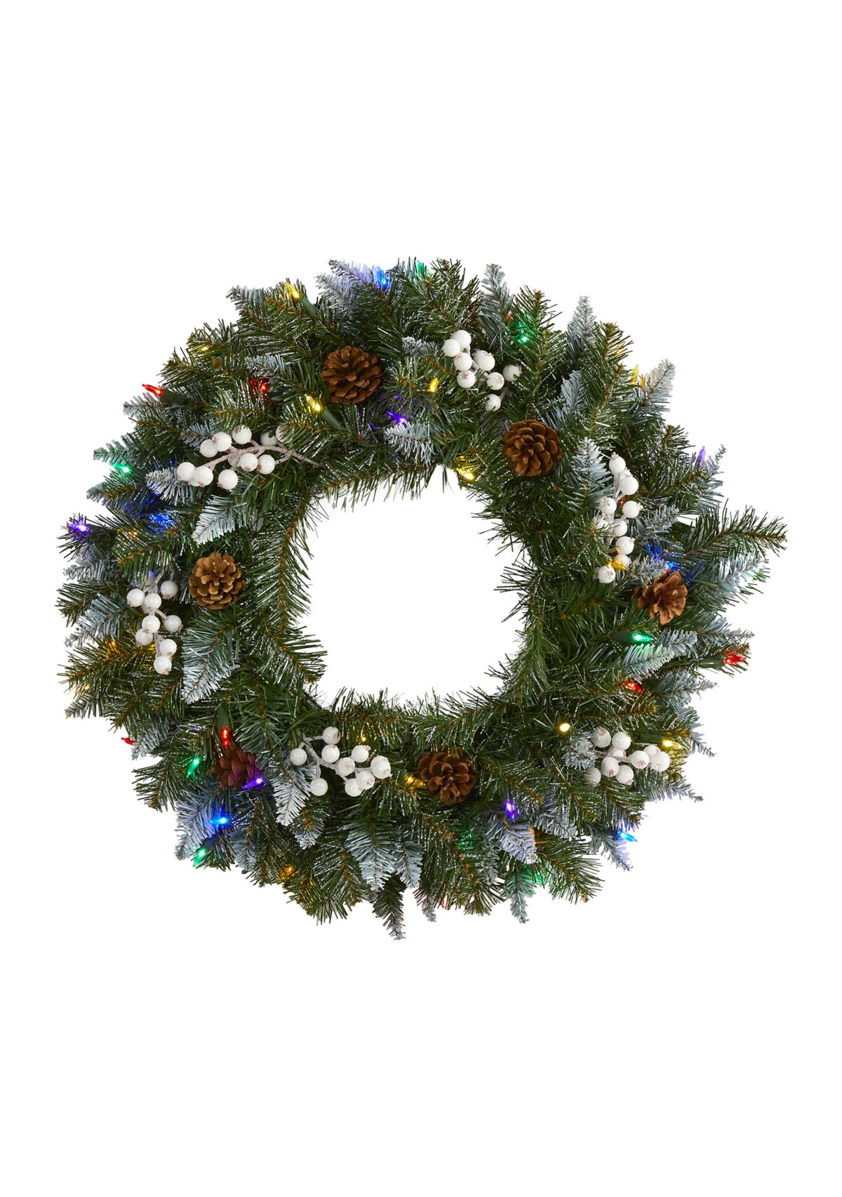Snow Tipped Christmas Wreath with White Berries and Pine Cones