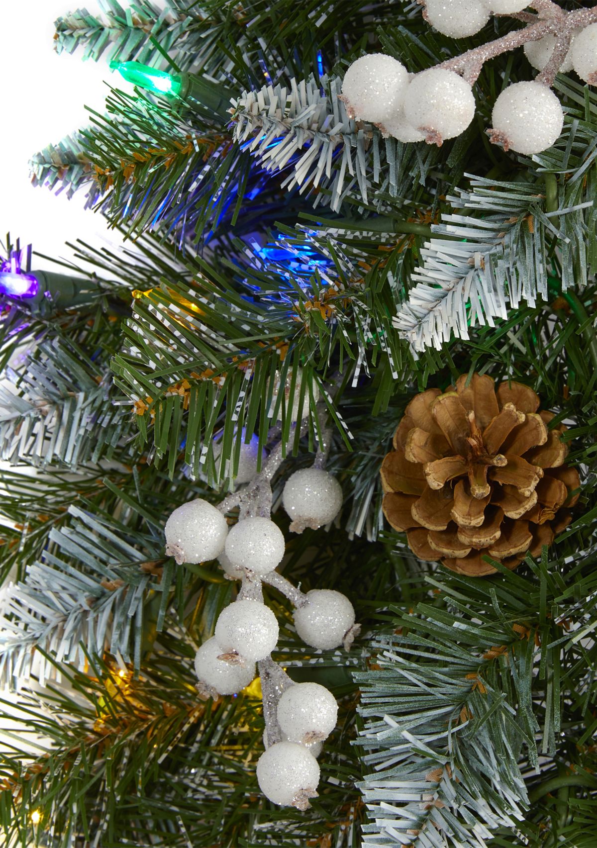 Snow Tipped Christmas Wreath with White Berries and Pine Cones