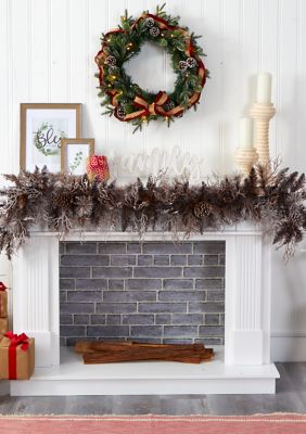 Nearly Natural Flocked Christmas Garland, Green