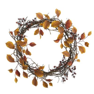 19-Inch Harvest Leaf, Berries and Twig Artificial Wreath
