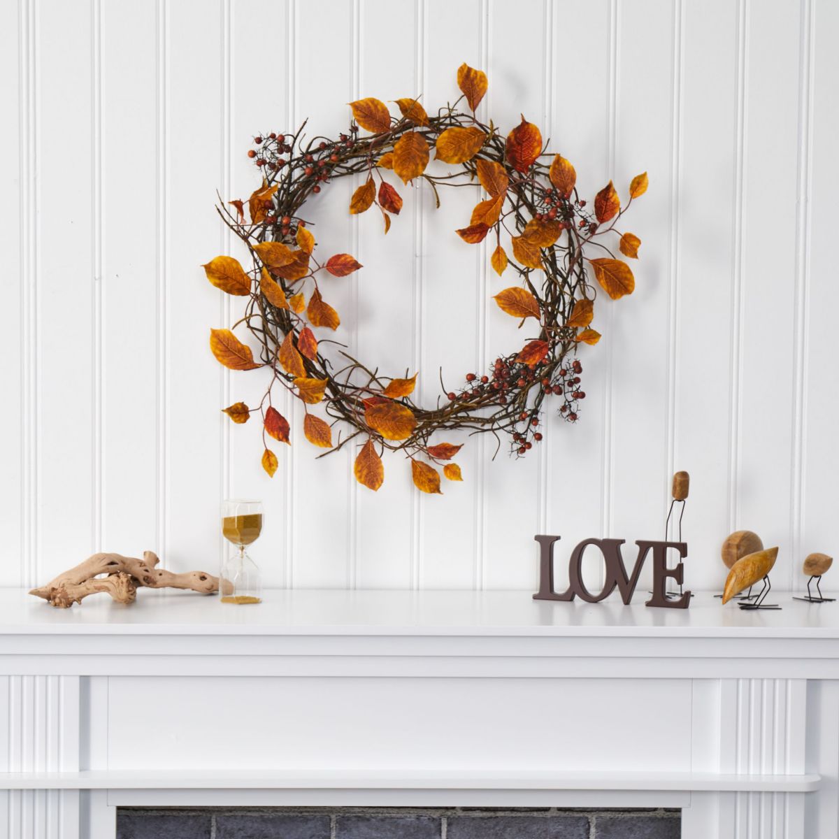 19-Inch Harvest Leaf, Berries and Twig Artificial Wreath