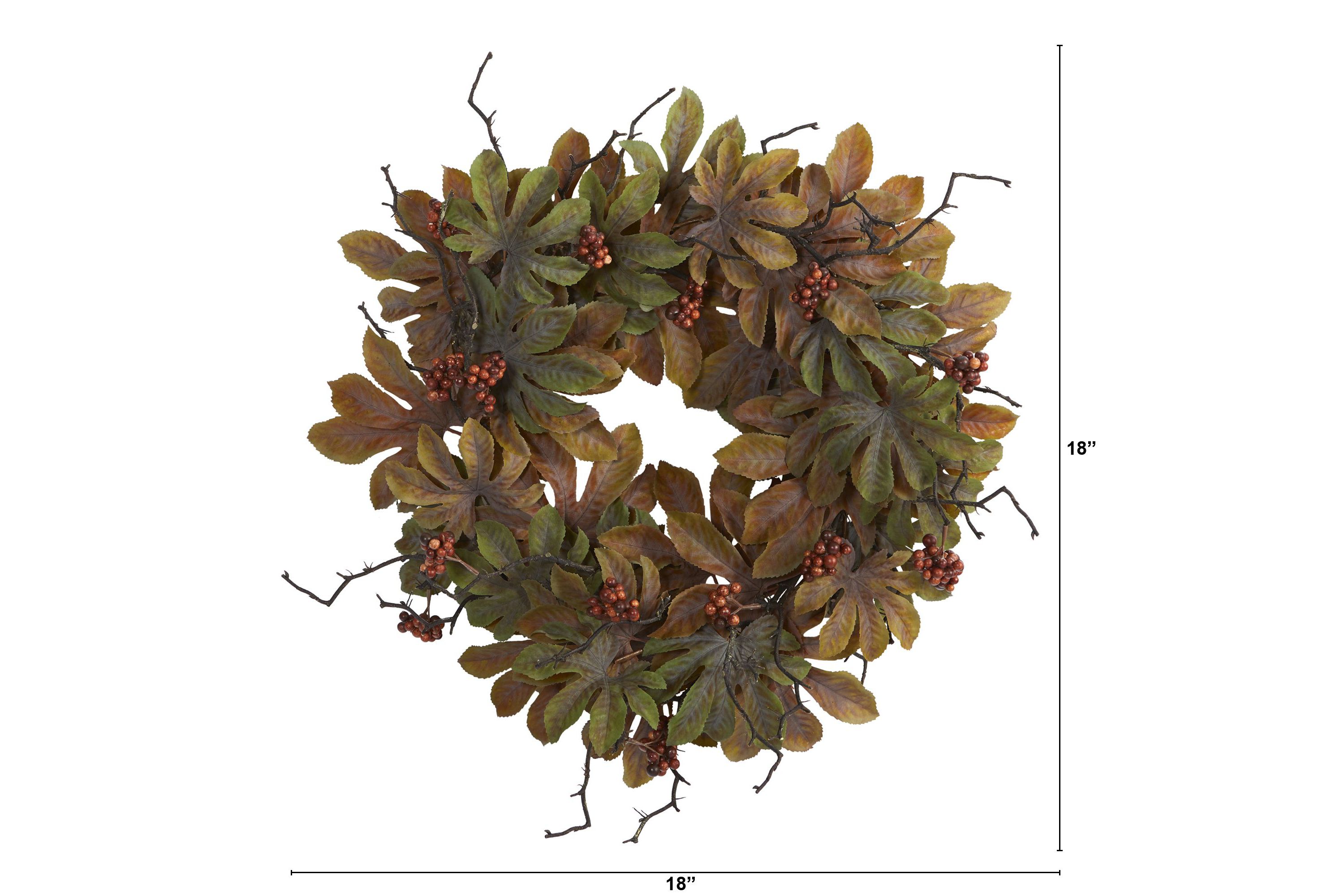 24-Inch Fatsia with Berries Autumn Artificial Wreath