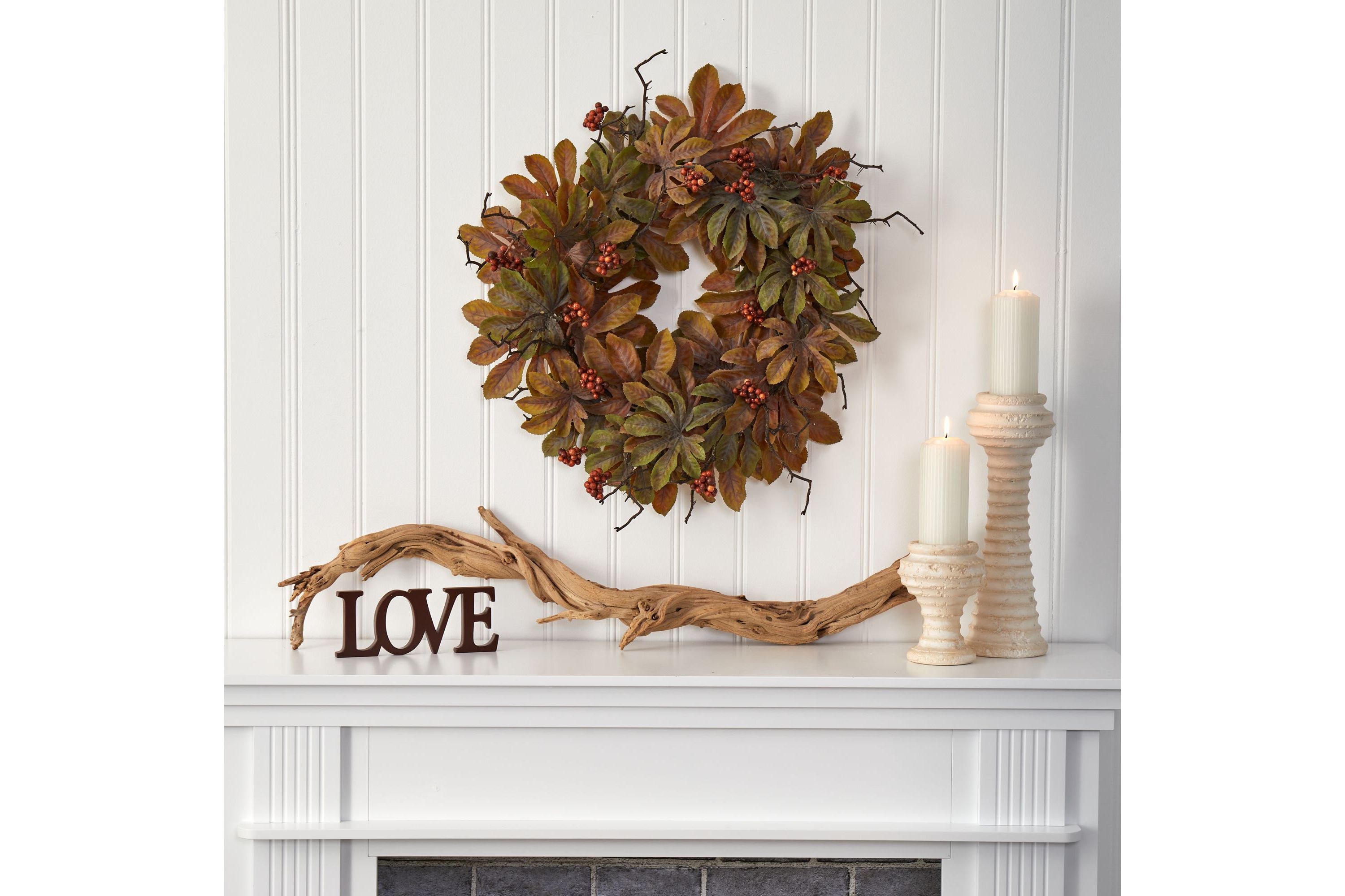 24-Inch Fatsia with Berries Autumn Artificial Wreath