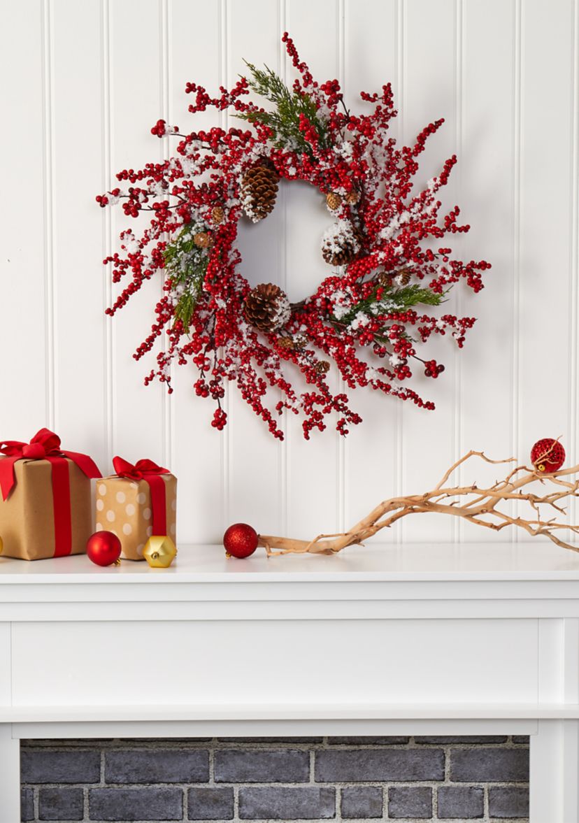Frosted Cypress Wreath with Berries and Pine Cones