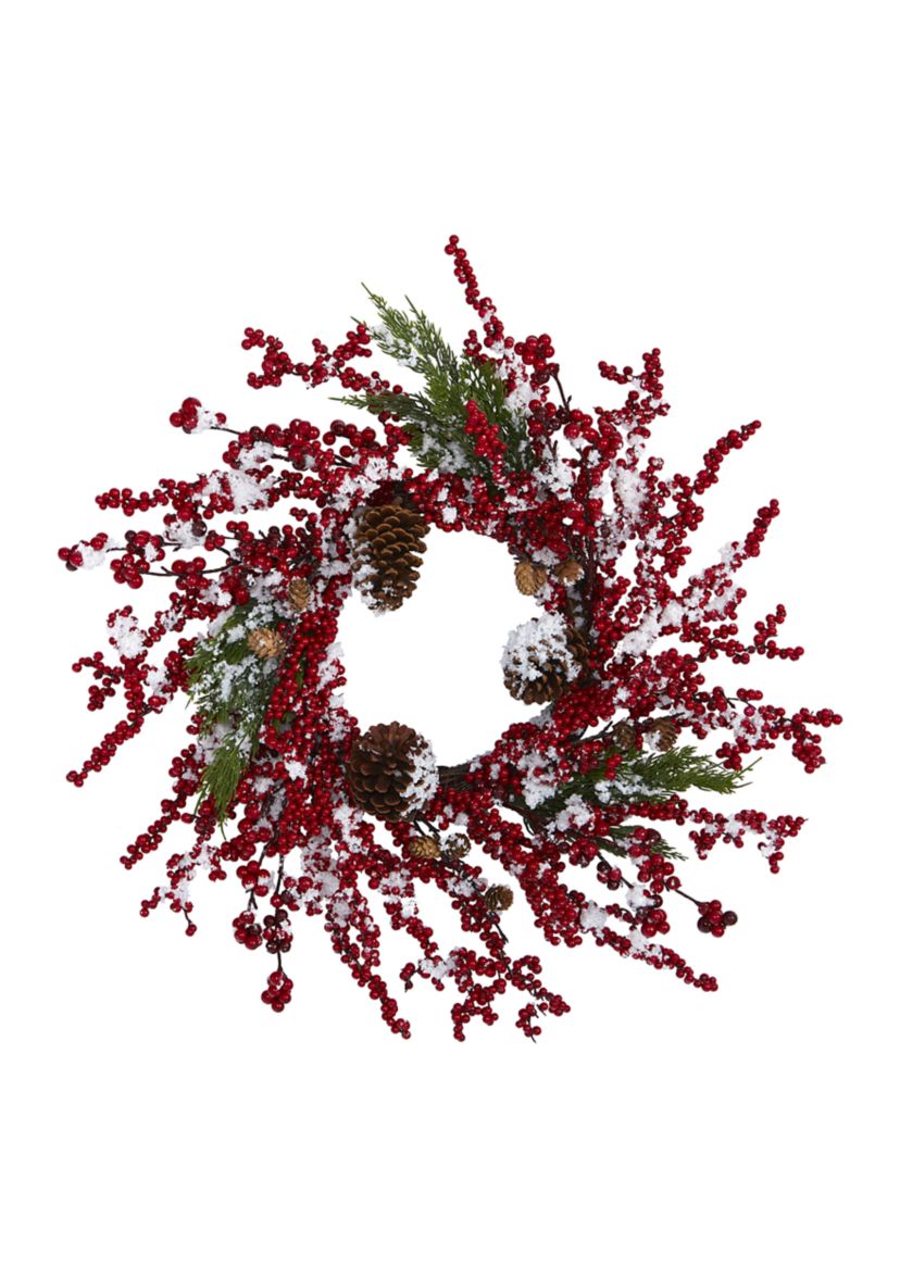 Frosted Cypress Wreath with Berries and Pine Cones
