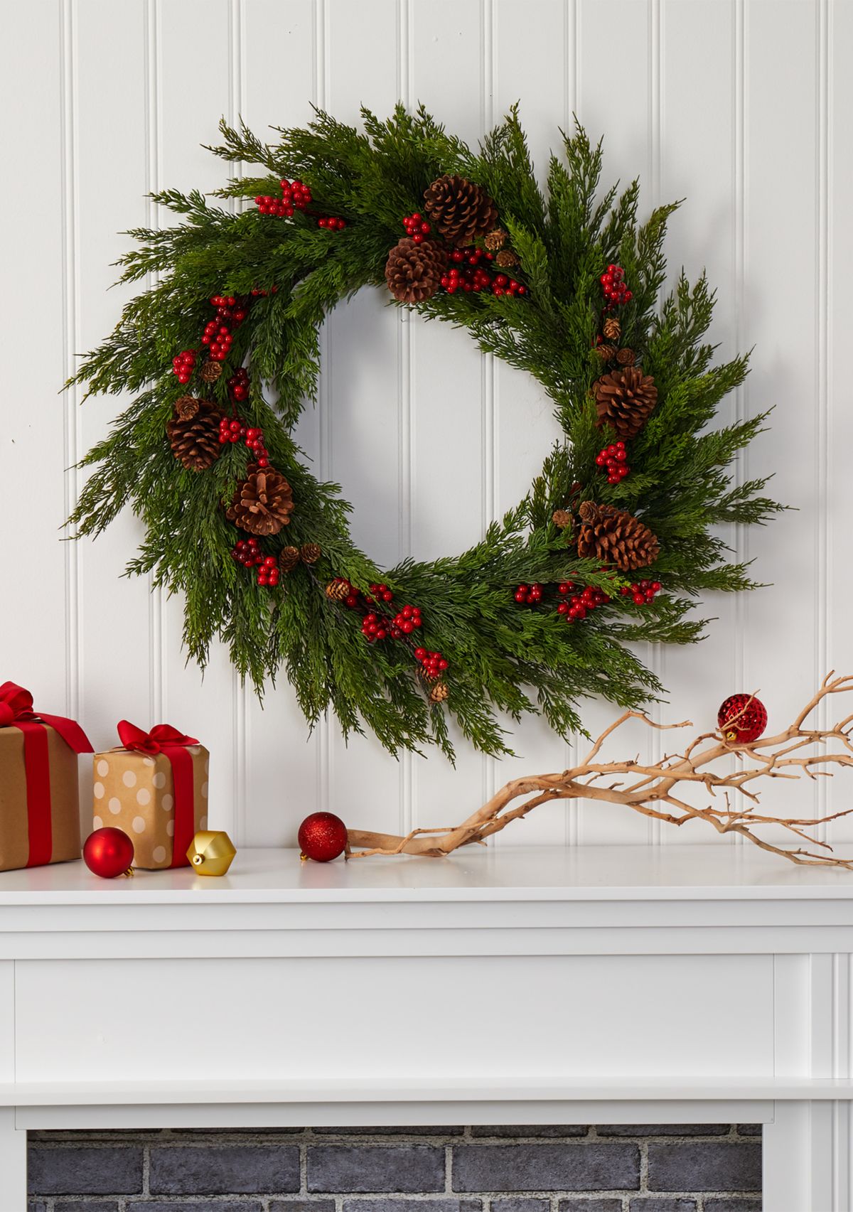 Cypress with Berries and Pine Cones Wreath