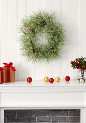 Nearly Natural Iced Pine Wreath, Green