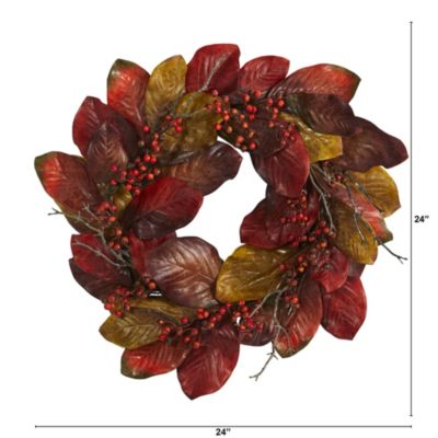 24-Inch Harvest Magnolia Leaf and Berries Artificial Wreath