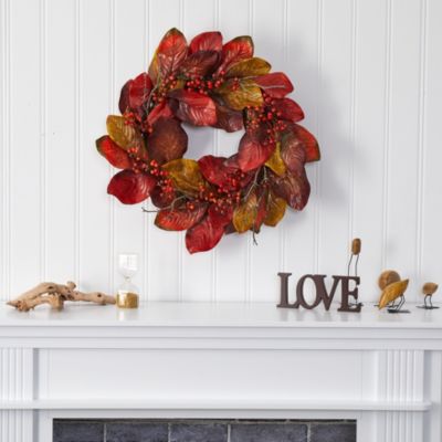 24-Inch Harvest Magnolia Leaf and Berries Artificial Wreath