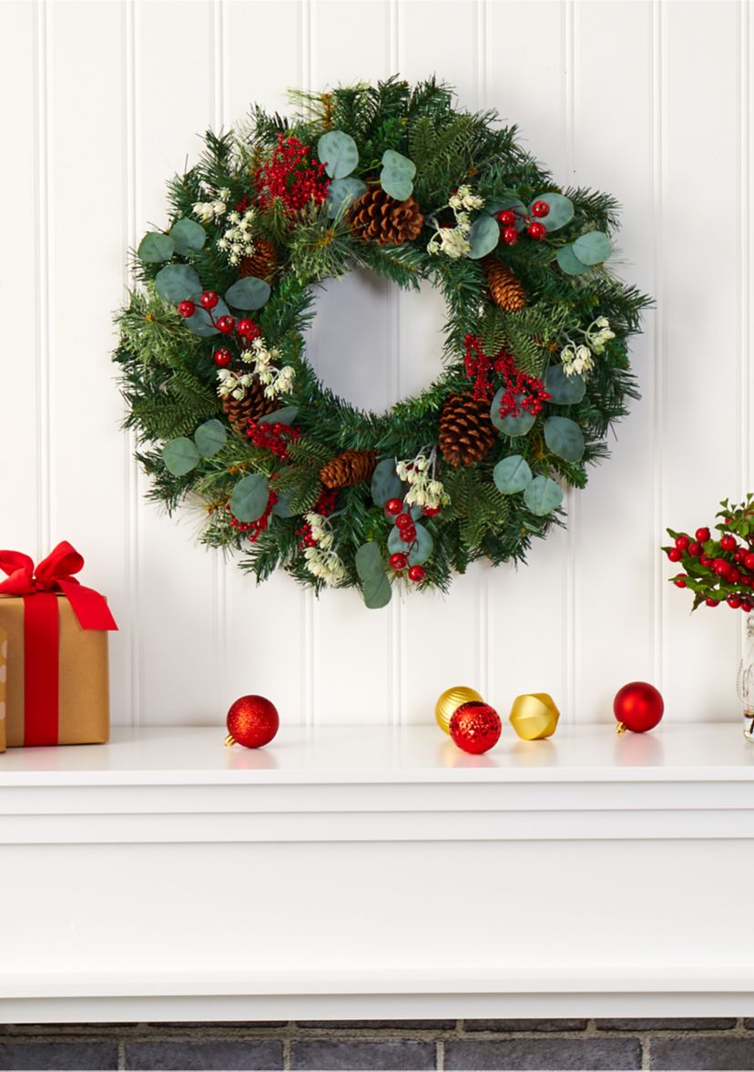Eucalyptus and Pine Wreath with Berries and Pine Cones