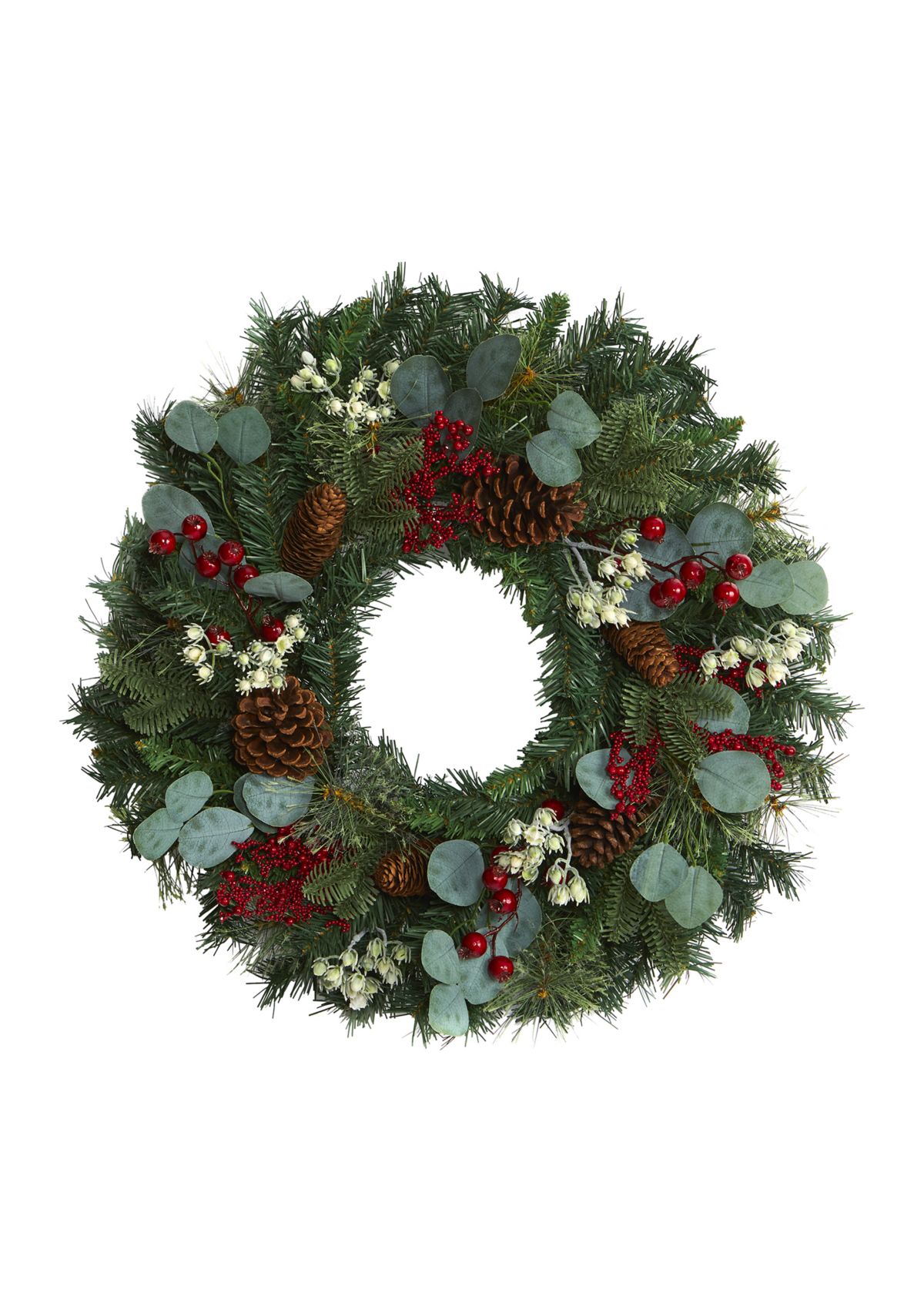 Eucalyptus and Pine Wreath with Berries and Pine Cones