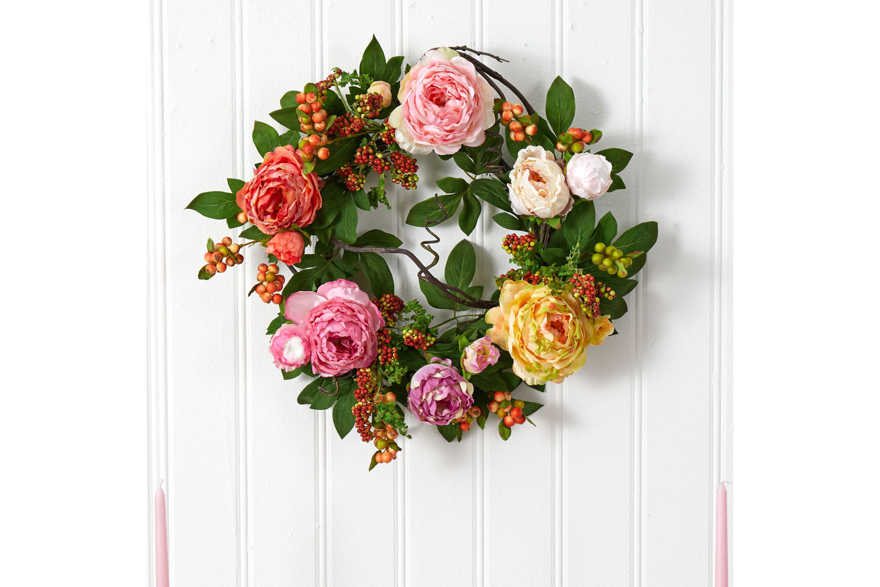 20-Inch Mixed Peony and Berry Wreath