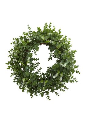 Nearly Natural Eucalyptus Double Ring Wreath with Twig Base, Green