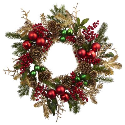 Nearly Natural 24-Inch Ornament, Pine & Pinecone Wreath
