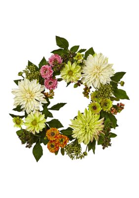 Nearly Natural Dahlia Mum Wreath