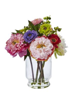 Peony and Mum in Glass Vase