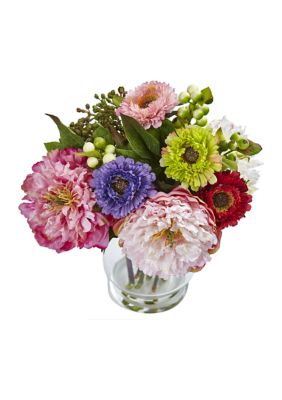 Peony and Mum in Glass Vase