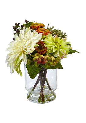 Assorted  Dahlia and Mum with Glass Vase