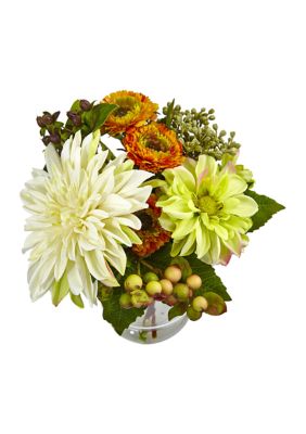 Assorted  Dahlia and Mum with Glass Vase