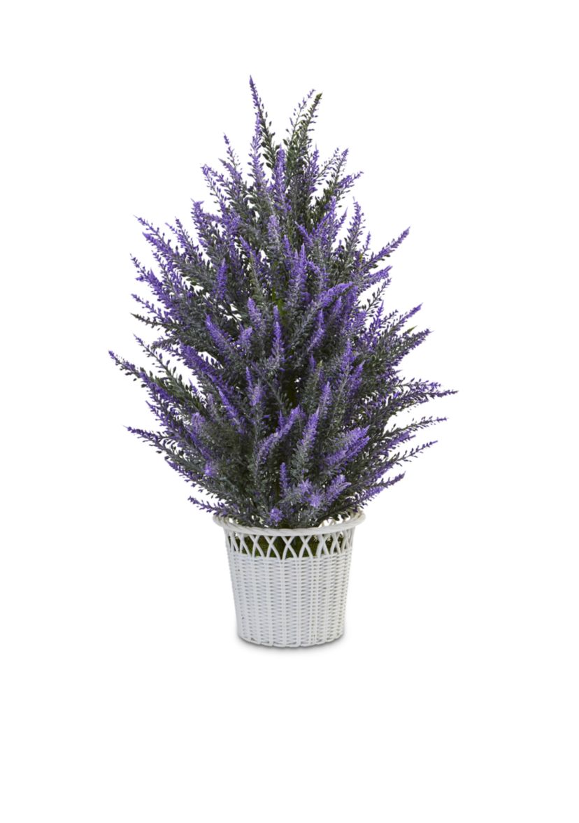 Lavender in White Wicker Planter Artificial Plant