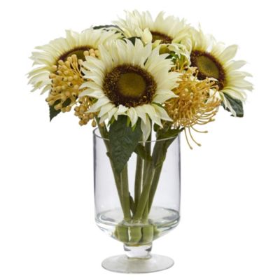 12-Inch Sunflower and Sedum Artificial Arrangement in Vase