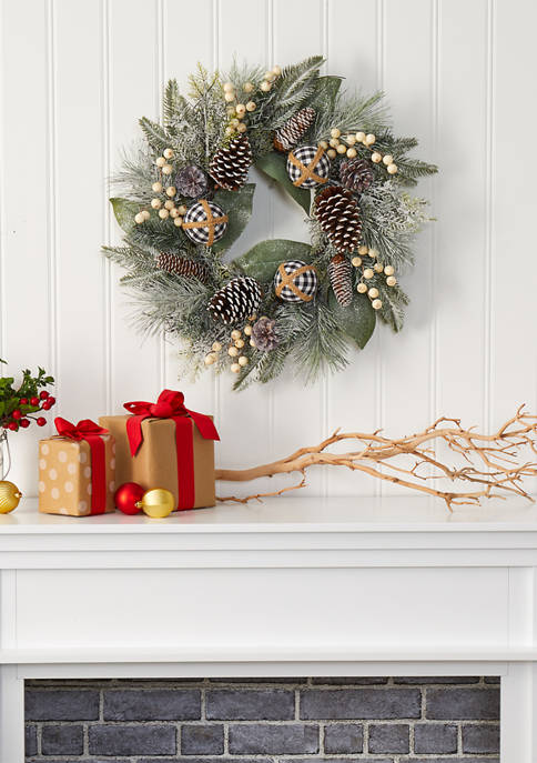 Nearly Natural Snow Tipped Holiday Wreath with Berries