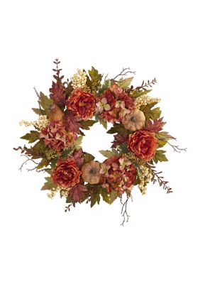 Peony Hydrangea Pumpkin Wreath